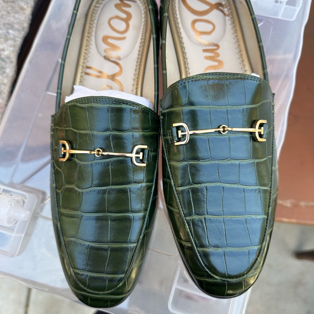 Green Croc-Embossed Loafers